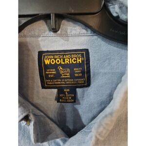Woolrich John Rich and Br Mens Large Blue Short Sleeve Cotton Button Down Shirt
